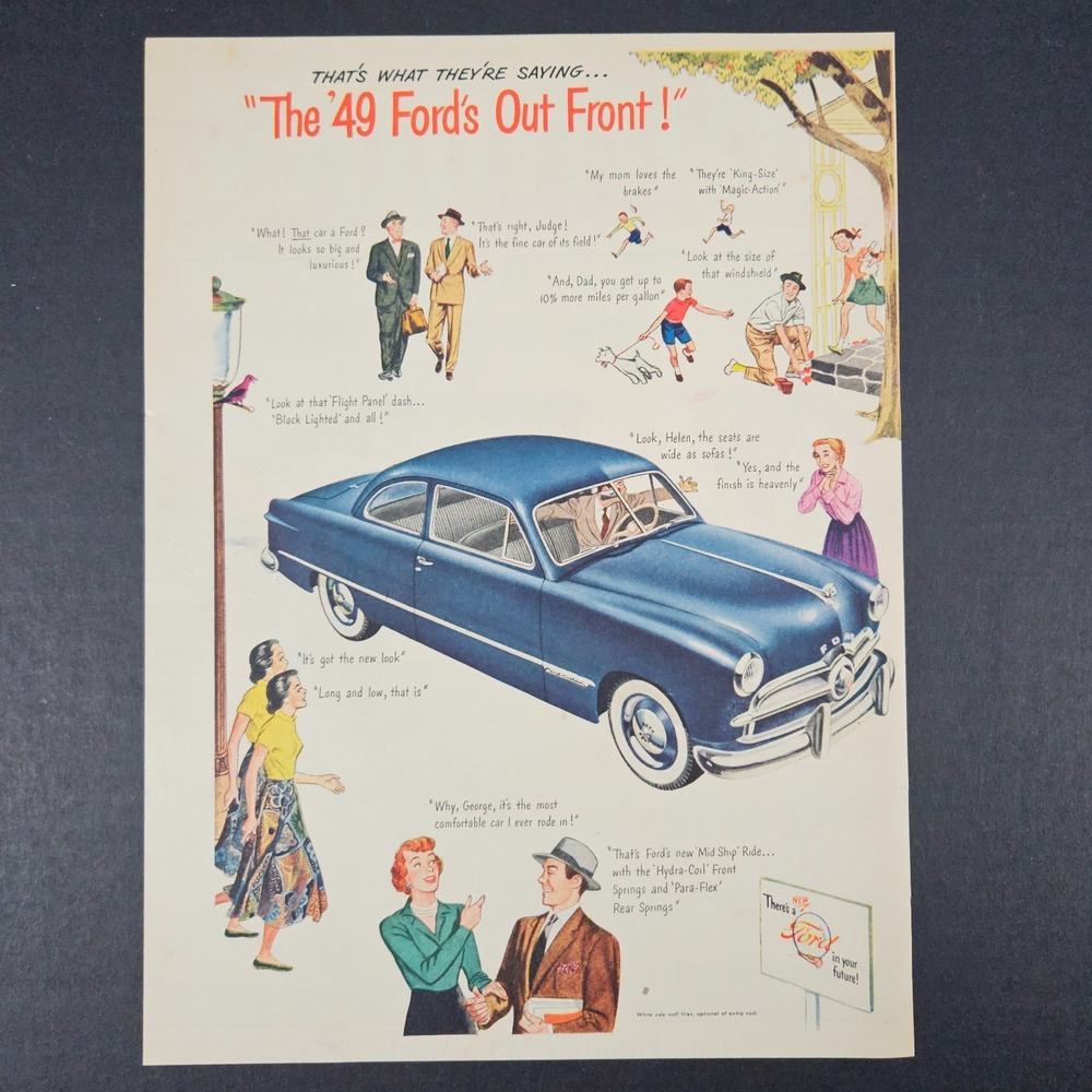 1948 '49 Ford Vintage Print Ad Mid-Ship Ride Hydra Coil Front‎ Para-Flex Springs